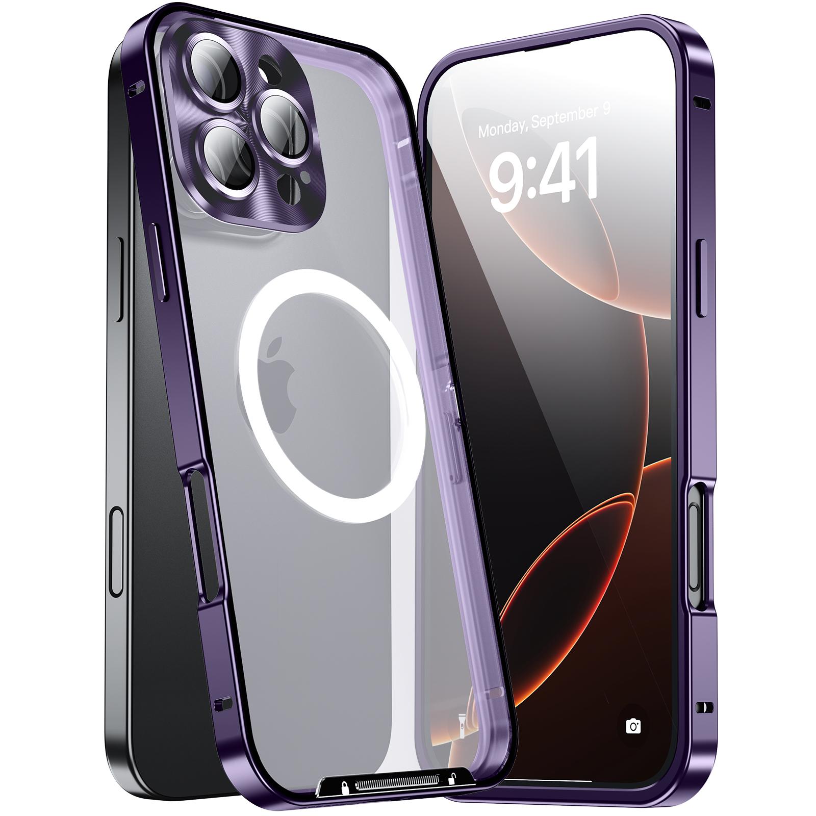 For iPhone 16 Pro Case Compatible with MagSafe Metal Frame Matte Phone Cover E