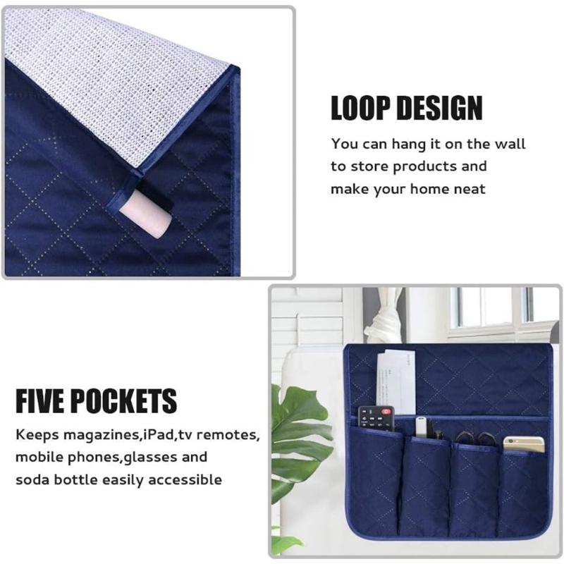 Blue Sofa Arm Storage Bag With Multiple Pockets Waterproof Polyester Oxford Cloth Quick Setups Living Room Organizers For Family Use