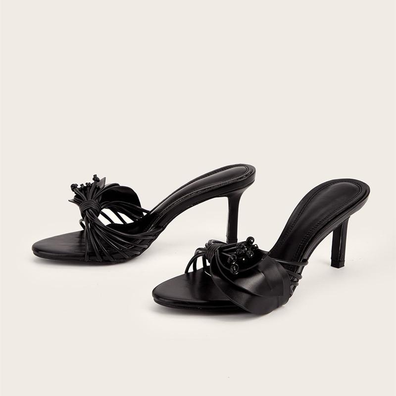 Fashion Bohemian Style Fashion Flowers Decor Women Slippers Sandals Summer High Heels Mules Slides Casual Outdoor Beach Flip Flop Shoes