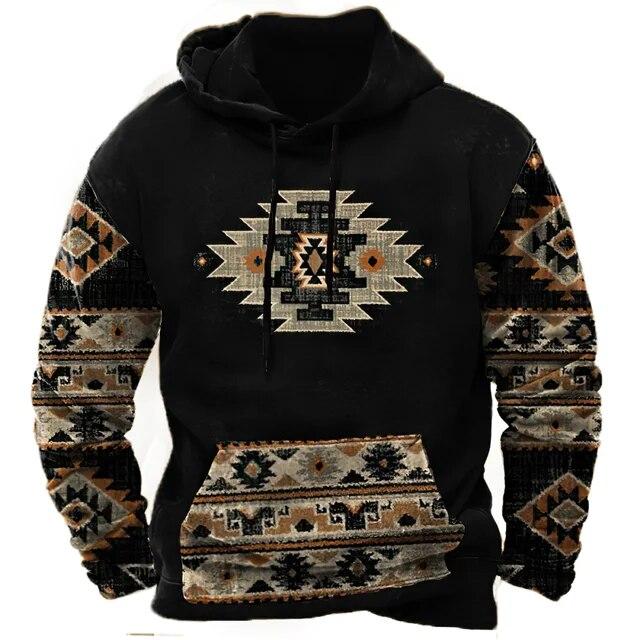 Christmas Men's Hoodie Retro Indian Animal Pattern Cowboy Style Casual Fashion Hooded Sweatshirt Unisex Harajuku Oversized Top