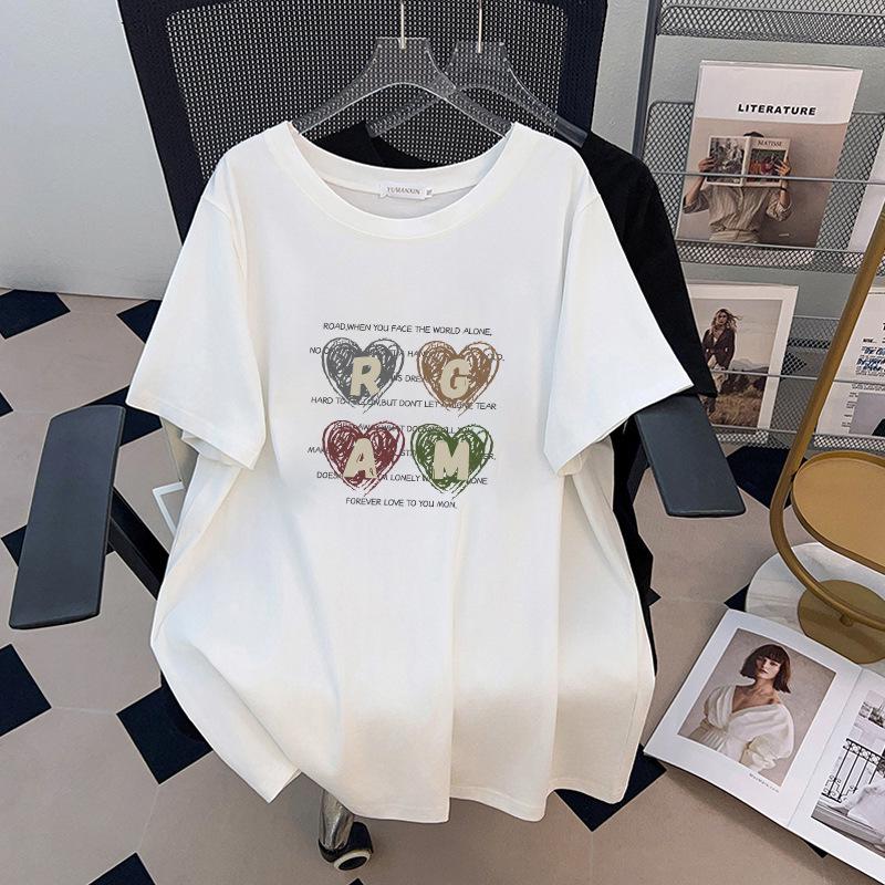 

Plus Size Mid-Length Round Neck Short Sleeve T-Shirt for Women (200-350 Jin) 4XL чорний