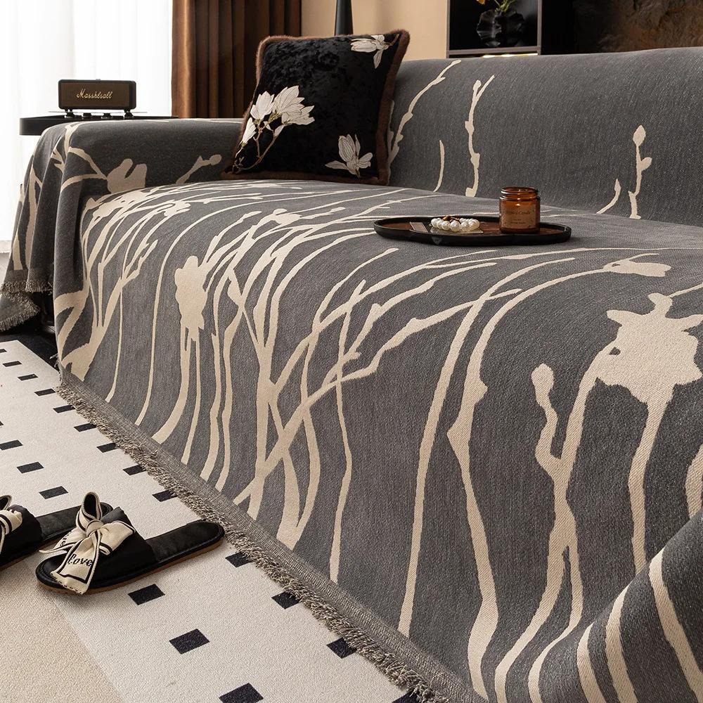 

Легкий Роскошный Высококлассный Чехол для Дивана из Шенилла Четыре Сезона Универсальный Противоскользящий Диванный Коврик Многоцелевое Тонкое Одеяло Покрывало для Дивана 180x130cm 1pcs серый