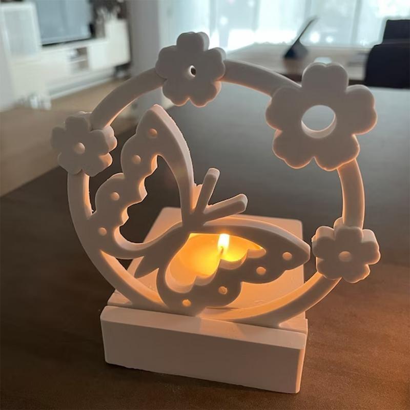 2026 New Spring Flower & Butterfly Candle Holder Mold with Cutout Wreath for Tea Light DIY Craft Jewelry Gypsum Decoration Mould