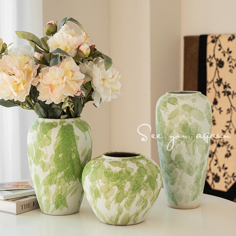 Wabi-Sabi Ink Splash Ceramic Vase: Elegant Retro Flower Arrangement for Living Room or Dining Table