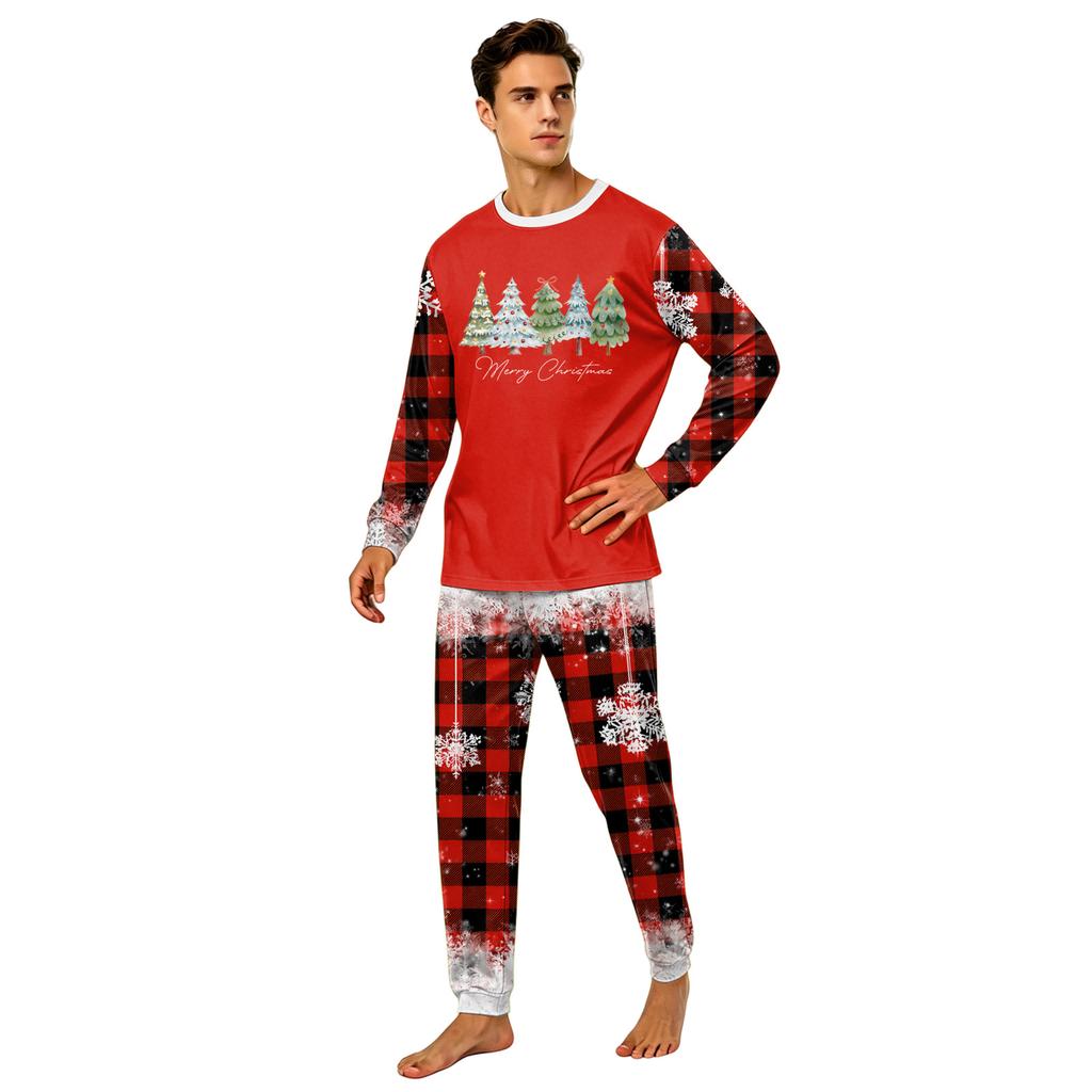 Aile Eşleşen Yılbaşı Baskılı Pijama Takımı Kadın ve Çocuklar için Uzun Kollu Üst ve Pantolon