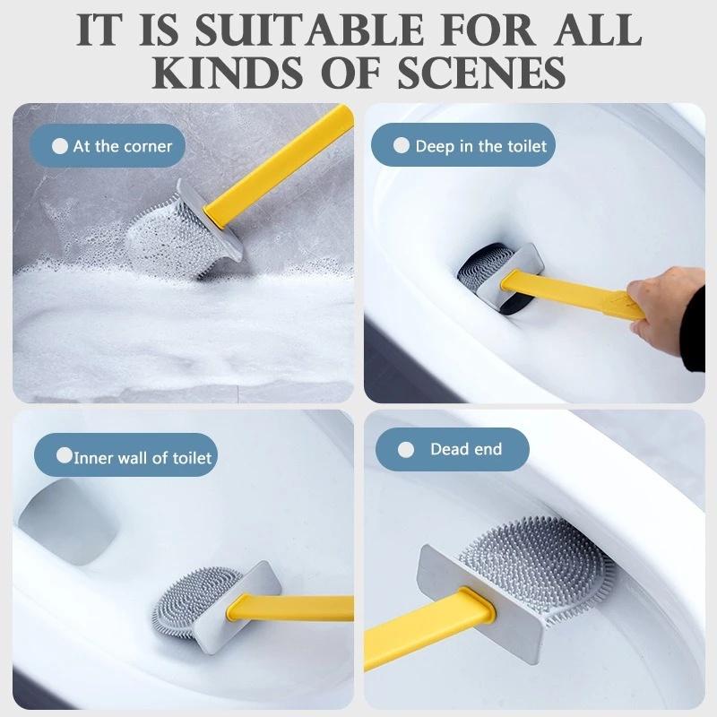 Toilet Brush Wc Gap Brush with Holder Silicone Toilet Brush Hanging Type Flat Head Flexible Bristles Brush Bathroom Accessories