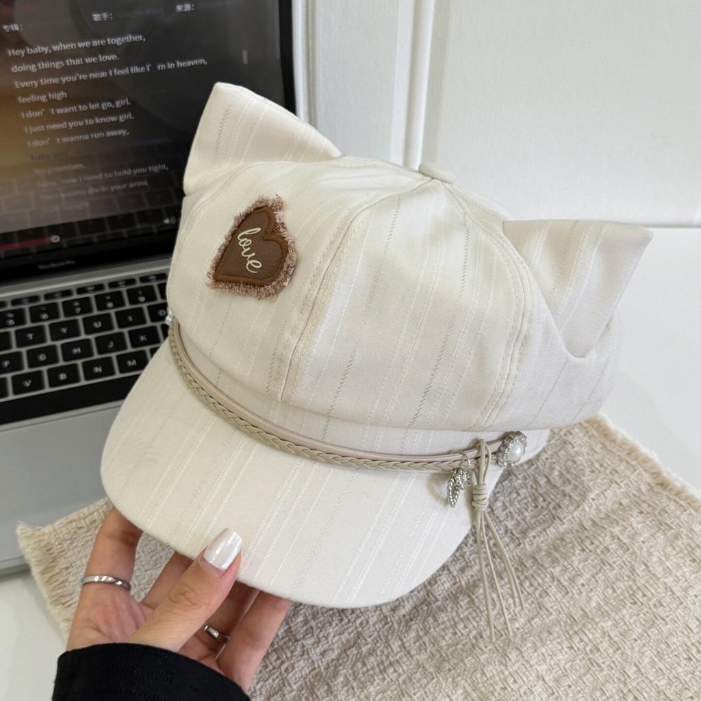 New Cute Cat Ear Love Octagonal Hat Children Early Autumn Sweet Versatile Face Little Beret Newsboy Hat