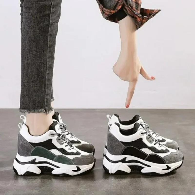 Fashion 9CM Fashion Mixed Colors Spring Casual Sneakers Women Height Increasing Breathable Air Mesh Shoes Ladies Chunky Platform Shoes