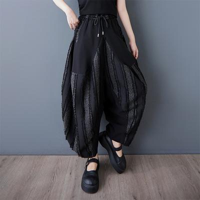 DIMANAF Summer Plus Size Women Casual Wide Leg Pants High Waist Basic Elastic Pants Stripe Loose Vintage Harem Pants