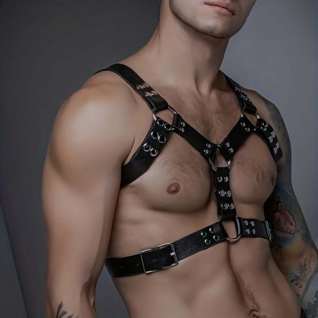Adjustable Men's Bondage Shoulder and Chest Strap with Waist Belt for Nightclub Flirting