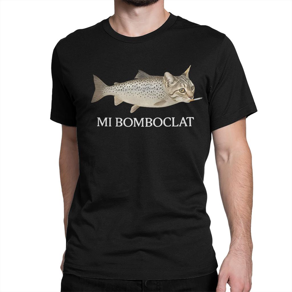 Bomboclat Fish Cat Meme  Men Women T Shirt Funny Fisher  Casual Tee Shirt Short Sleeve Round Neck T-Shirts 100% Cotton Clothing