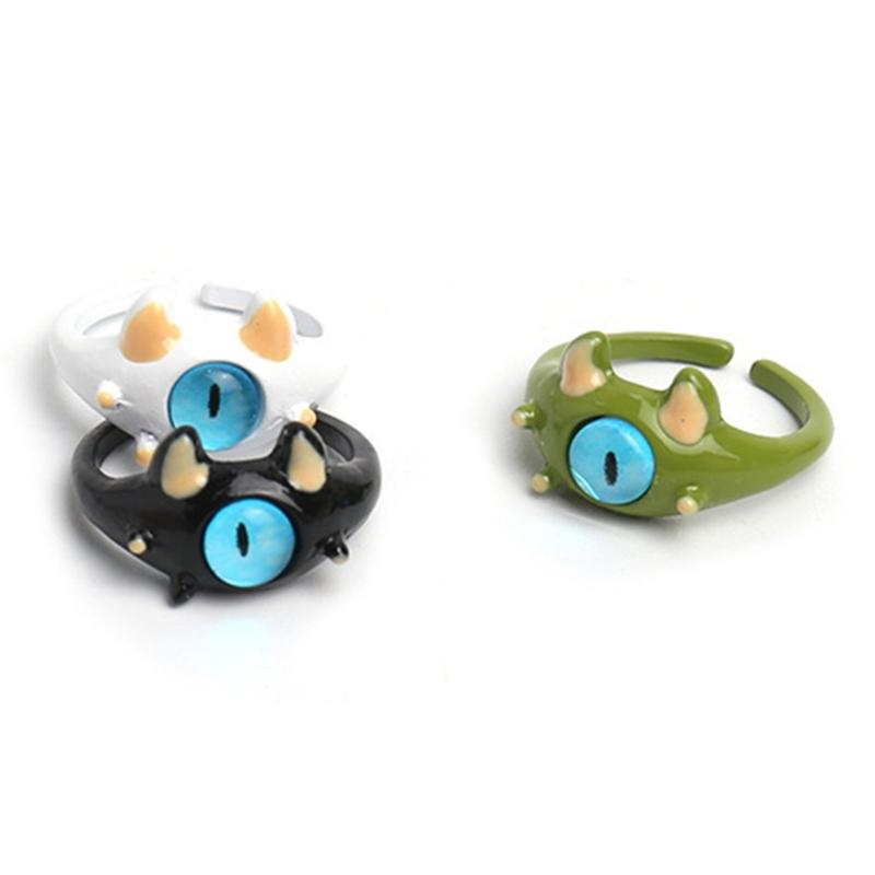 Funny Green-Monster Ring Hairpin Cool Two Color Cat-Eye Open Couples Rings Wedding Party Finger Jewelry Accessories