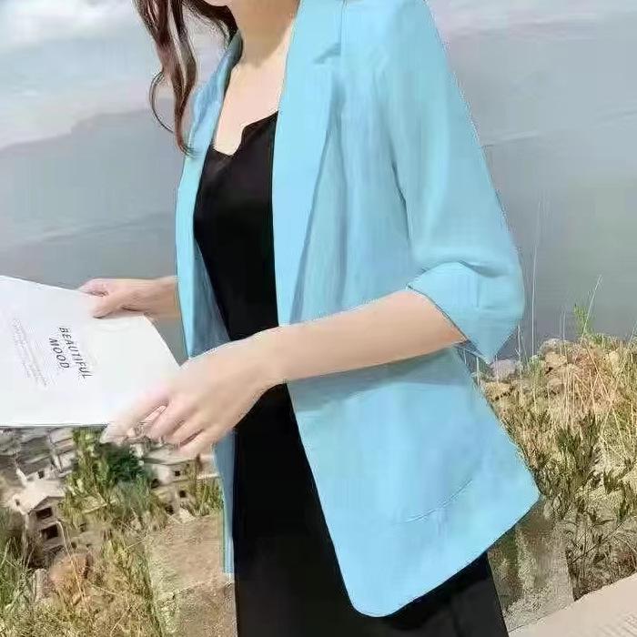 Women's Cotton Linen Blazer - Spring/Summer 2025 British Style, Casual Sun Protection Jacket