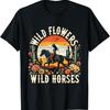 Sunset Cowgirl Riding Horse Wild Flowers Horses Black T Shirt