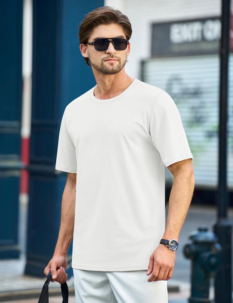 TACVASEN Men's Short Sleeve Sports T-Shirt, Moisture-Wicking, Lightweight, Cotton, Round Neck, Solid Color, Available in Plus Sizes, White, Size 2XL