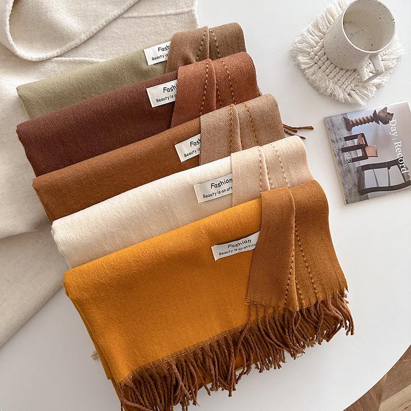 2024 High-End Versatile Women's Cashmere Scarf Shawl - Solid Color for Autumn & Winter Warmth