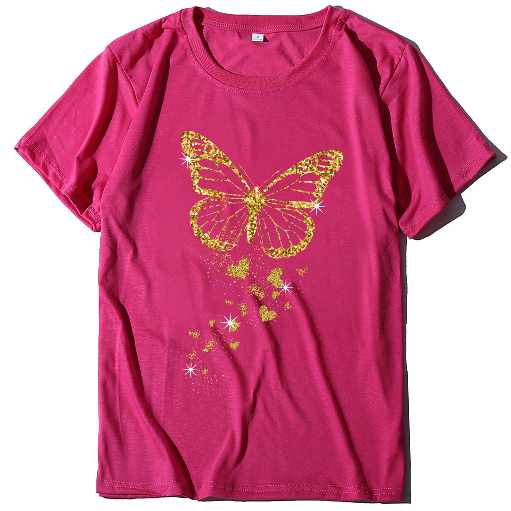 O Neck Loose Women Tshirt Ladies Tee Shirt Tops Clothes Camisetas Mujer Golden Butterfly Print Women T Shirt Short Sleeve