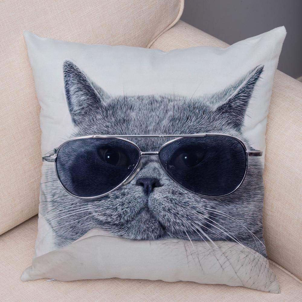 Cute Cat Dog Photo Cushion Cover Realistic Animal Portrait Print Soft Blend Sofa Living Room Bedroom Home Decor Throw PillowCase