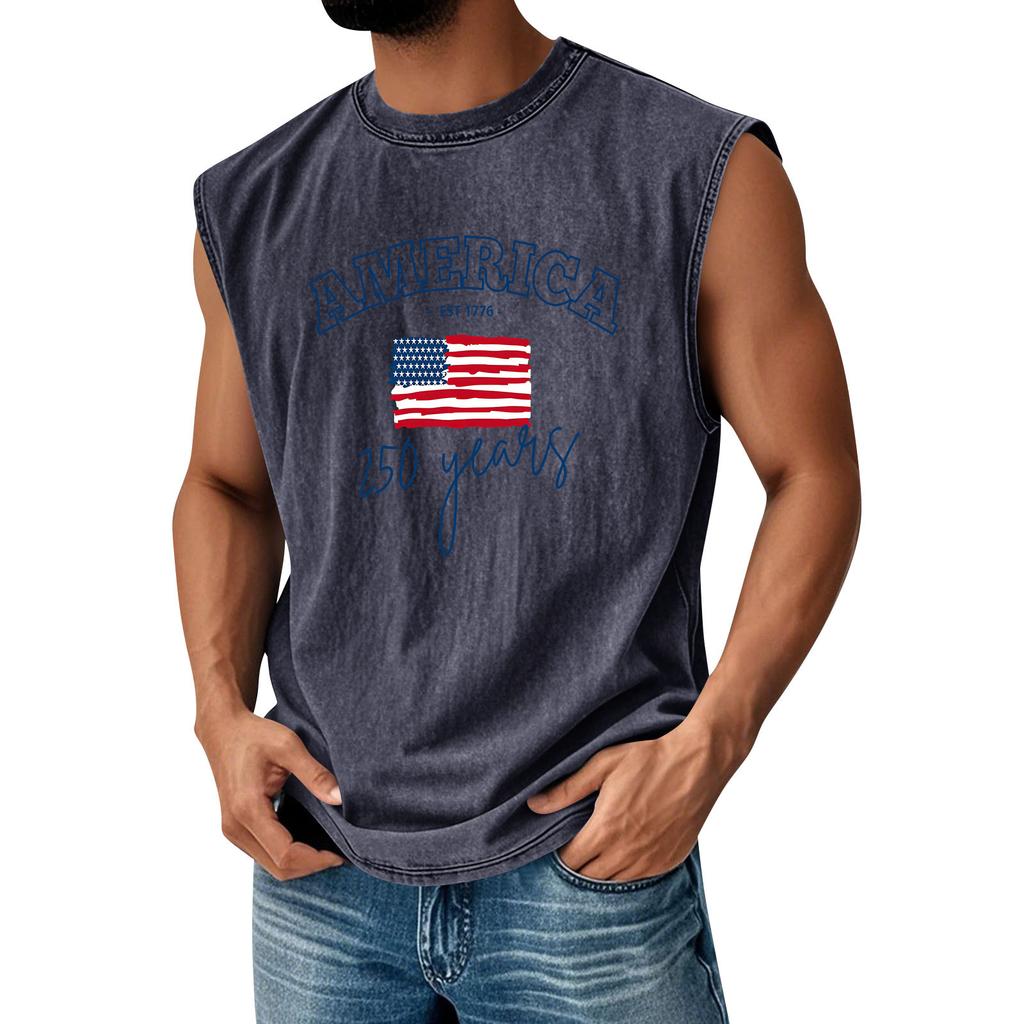 Herren Bedrucktes Rundhals-Used-Look-Oberteil Lässige Komfort-Weste