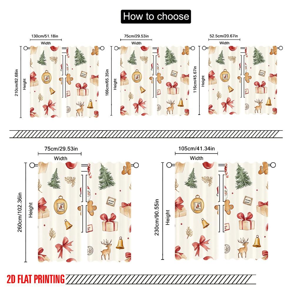 2pcs,2D Plane Printing Window Curtain Christmas Bells Bows Delivery Versatile Durable Polyester (without Rod) Decorations For