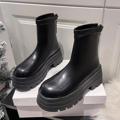 Platform Chelsea Boots Women Autumn Winter New Round Head British Style Short Boots Zipper Fashions Chunky Ankle Boots Female