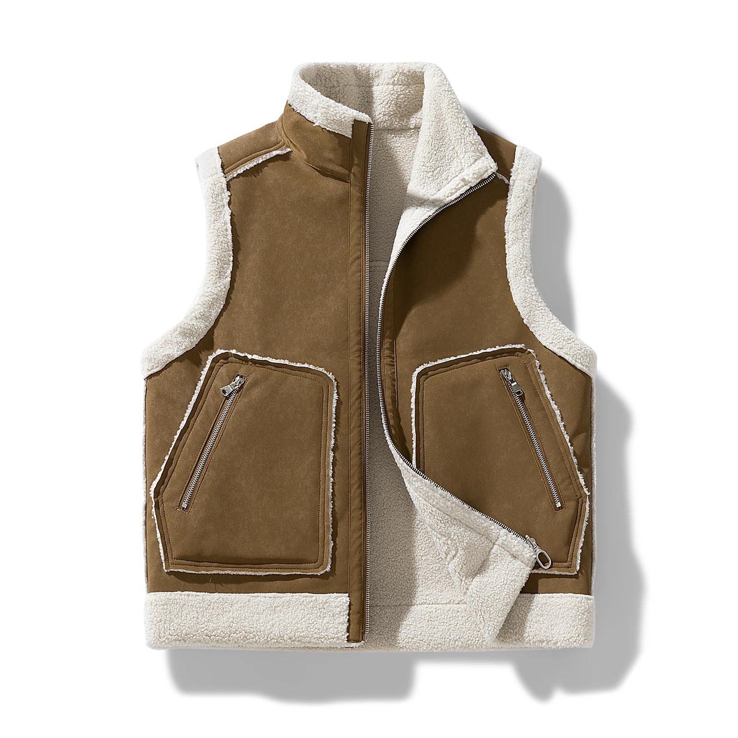 

Зимний двусторонний жилет для мужчин, флисовый модный жилет, парный повседневный теплый жилет, воротник-стойка, молния, безрукавная куртка, пальто 2XL жёлтый