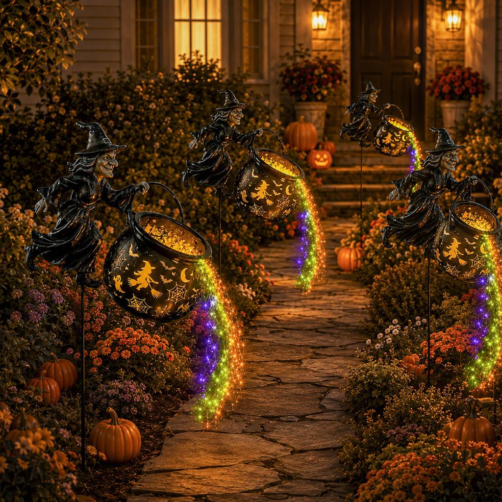 Lanterne de Jardin Chaudron de Sorcière avec Effet Luminescent pour Halloween et Décor Extérieur