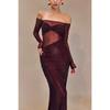 Women's Sexy Sheer One Shoulder Bodycon Long Evening Gown Dress for Party Dinner European American Style