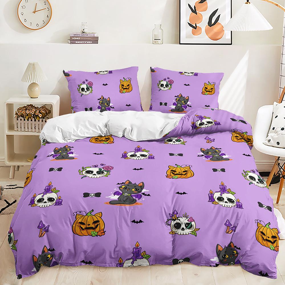 

Halloween Themed Three-Piece Cartoon Bat Ghost Pattern Duvet Set 135 * 200 (two-piece set)