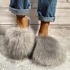 Women Summer Furry Slippers Fluffy Home Shoes Ladies Flops Fur Sandals Comfortable Indoor Outdoor