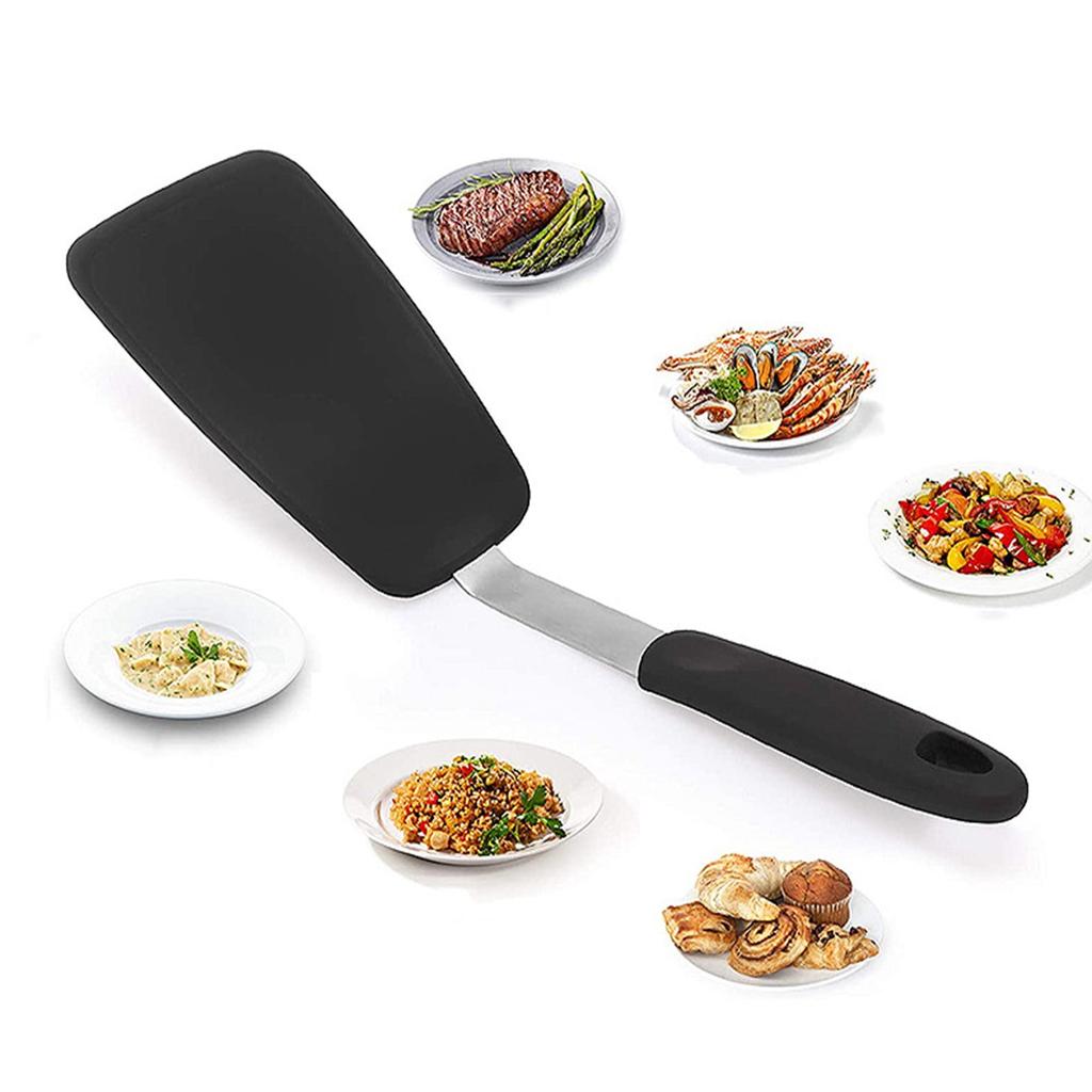 High-temperature heat-resistant silicone spatula non-stick pan steak turner non-slip kitchen spatula scald-proof fish spatula black color