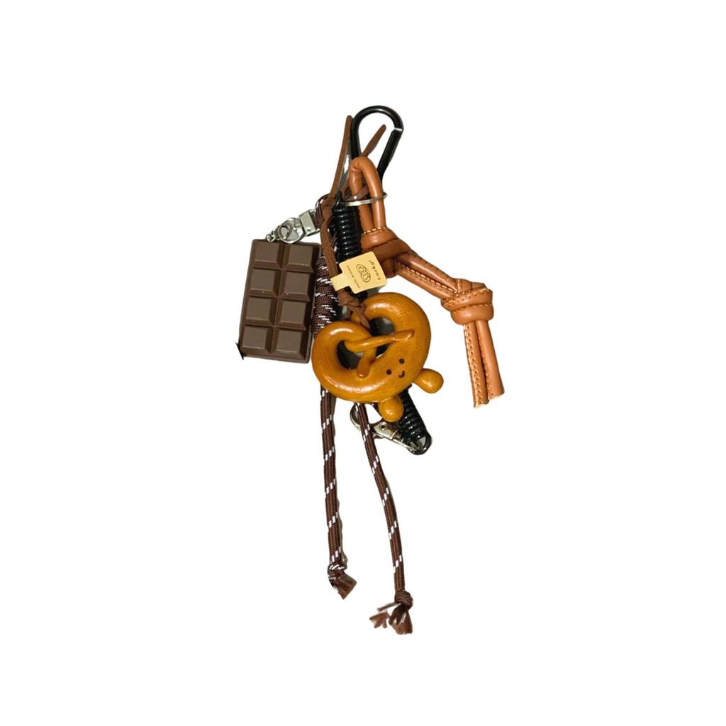 Unique Bagel Chocolate Pendant Bag Charm Keyring Accessory Nylon Keychain Key Holder Decors for Outdoor Enthusiasts