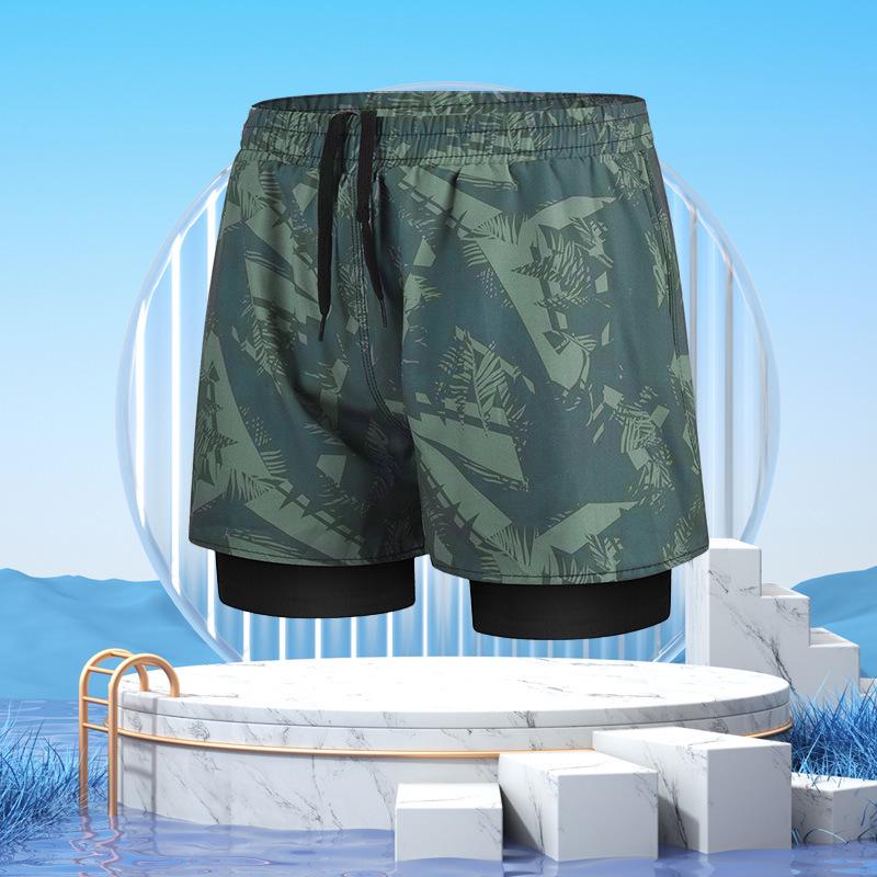 Men's Quick-Dry Double-Layer Swim Trunks - Large, Anti-Embarrassment, Boxer Style, Professional Hot Spring Set