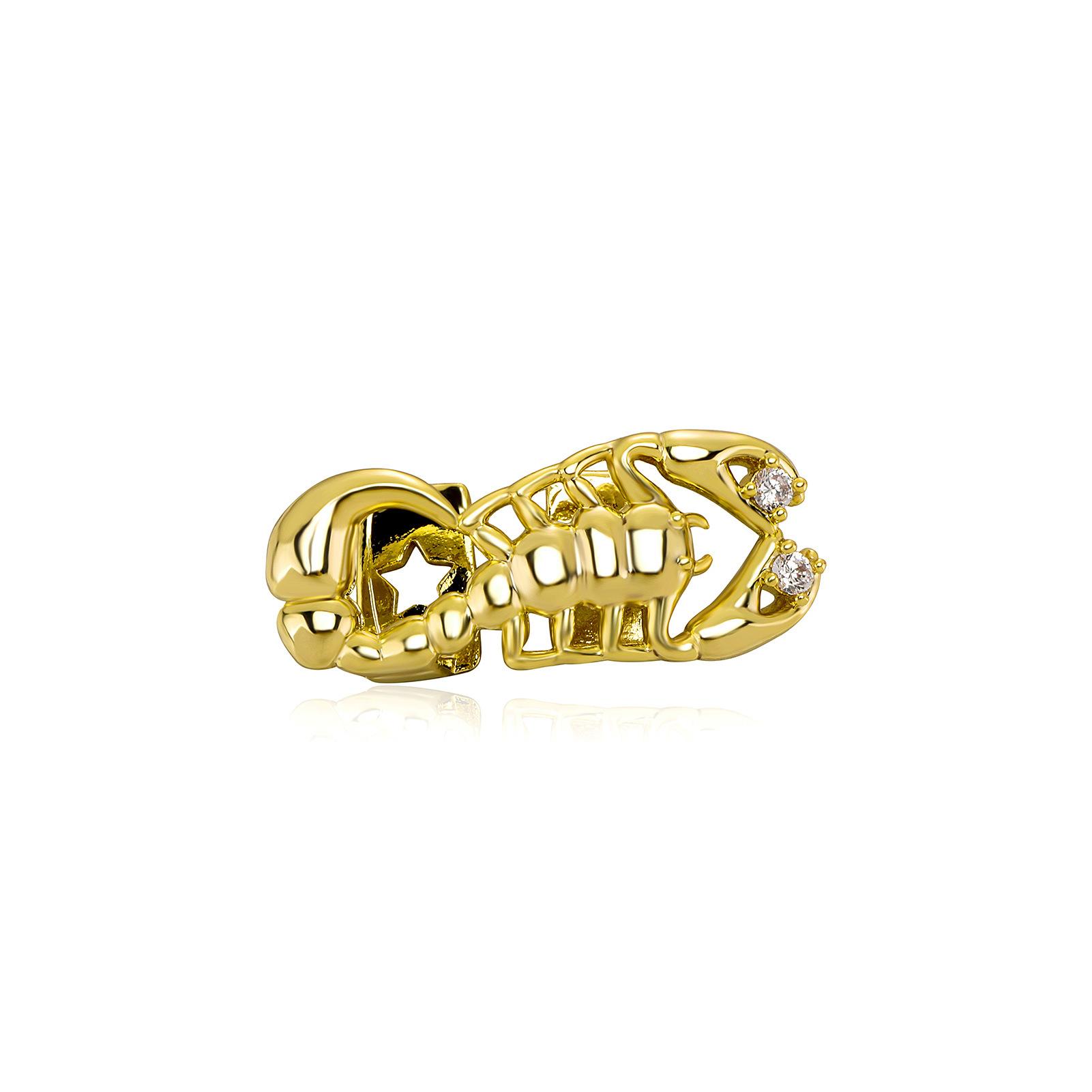 European American Street Hip Hop Hollow Scorpion Copper Grillz Connected Double Teeth Personality Decor Rappers