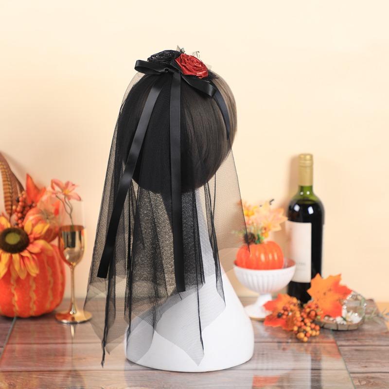 Witch Veil Bride Party Hair AccessoryDay of The Dead Makeup Headband Halloween Short Veil