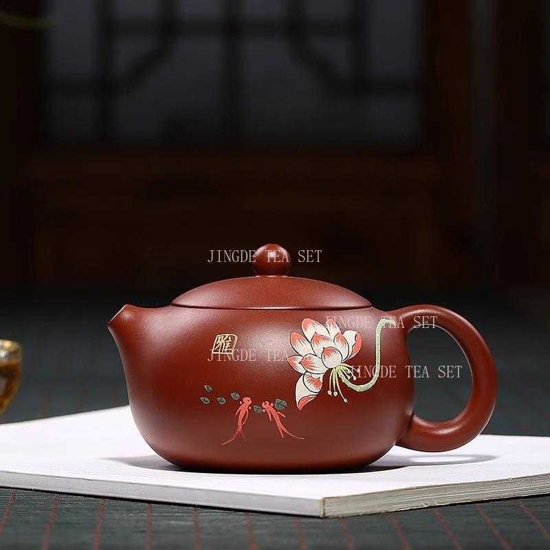 260ml Yixing Original Mineral Clear Cement Teapot Handmade Lotus Rhyme Ball Hole Kung Fu Tea Set