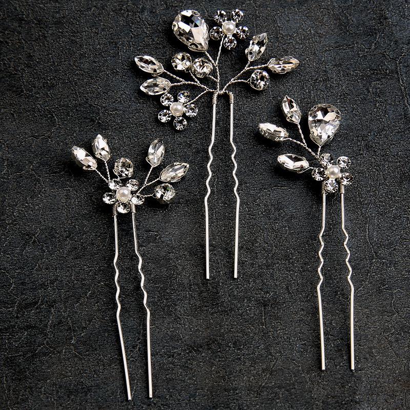 3Pcs Bridal U-shaped Pin Metal Barrette Clip Hairpins Rhinestone Wedding Hairstyle Design Tools Women Wedding Hair Accessories