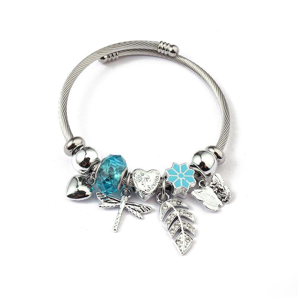 Simple Fashion Stainless Steel Bracelet With Crystal Bead Pendant Unisex Jewelry