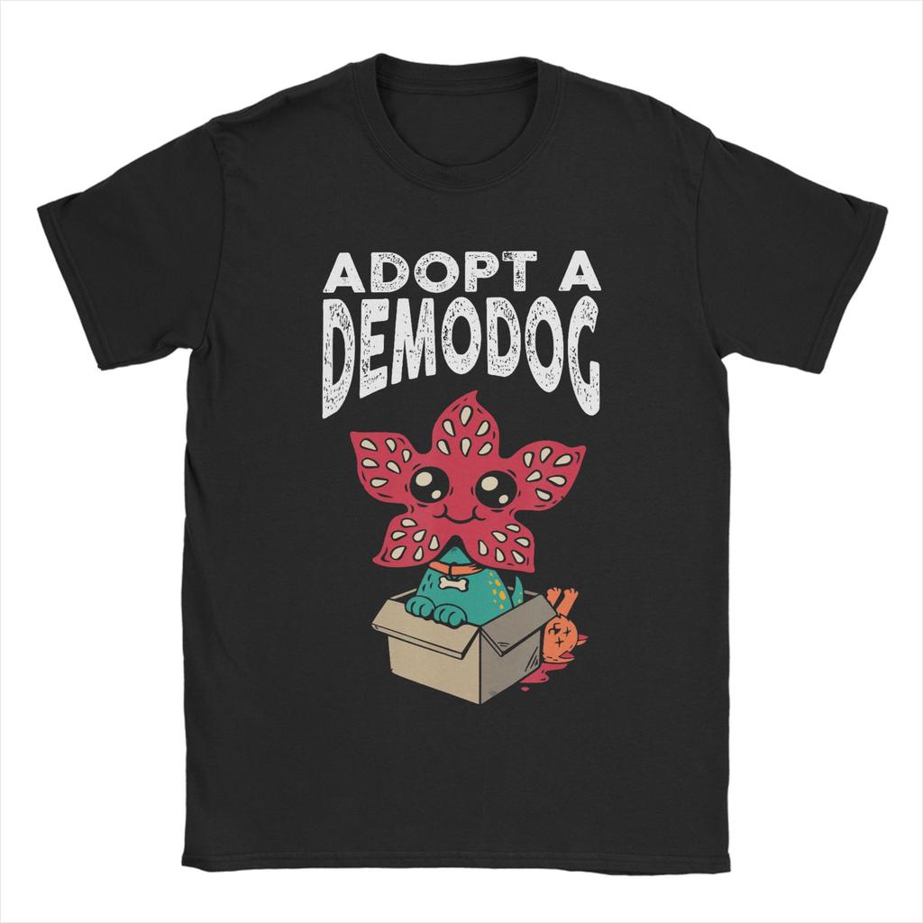 Mens TShirts Adopt A Demodog Dog Rescue Foster Pet Funny 100 Cotton Tee Shirt Short Sleeve  T Shirts Crewneck Clothing Gift