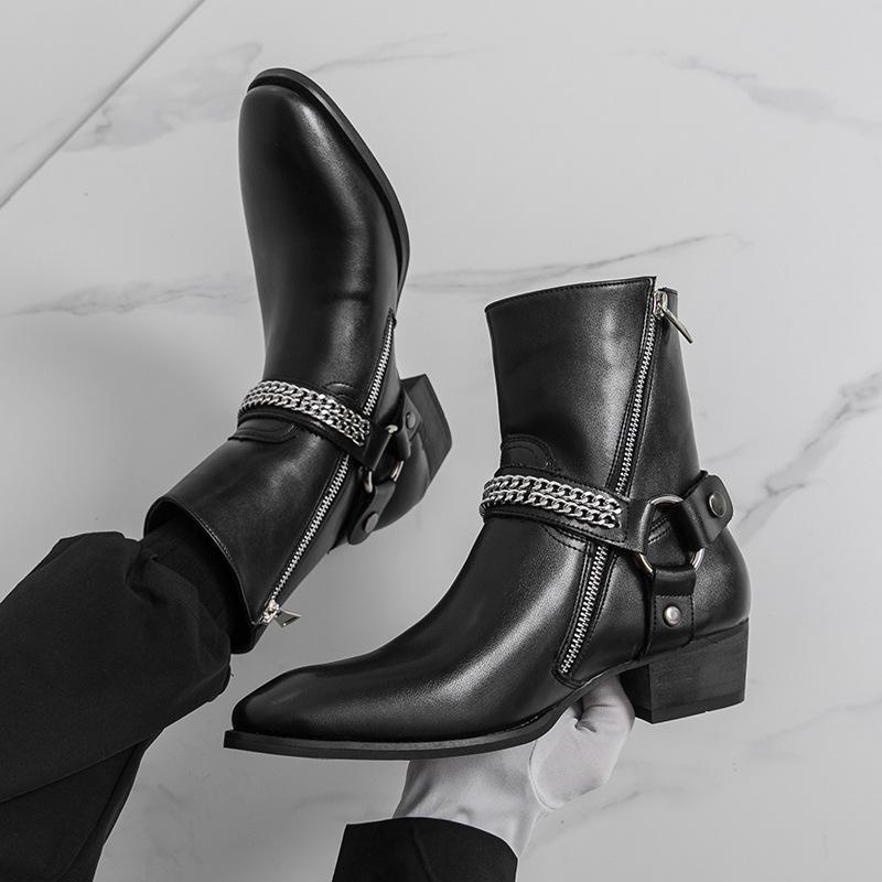 Zipper Chelsea Boots Chain High Street English Style Martin Boots 22 Winter High-top Platform Heightened