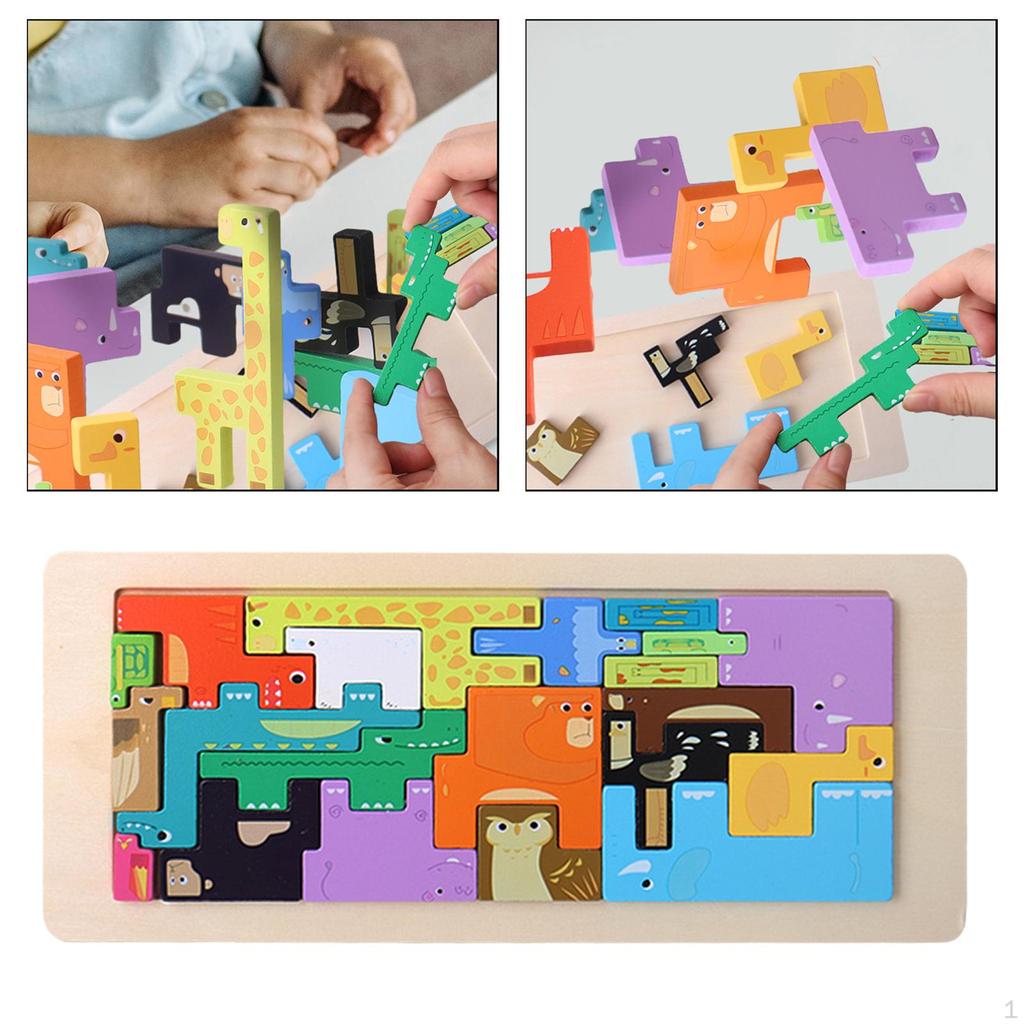 Wooden Puzzle for Kids Boys Girls, Educational Early Learning Preschool, Colorful Animals Theme