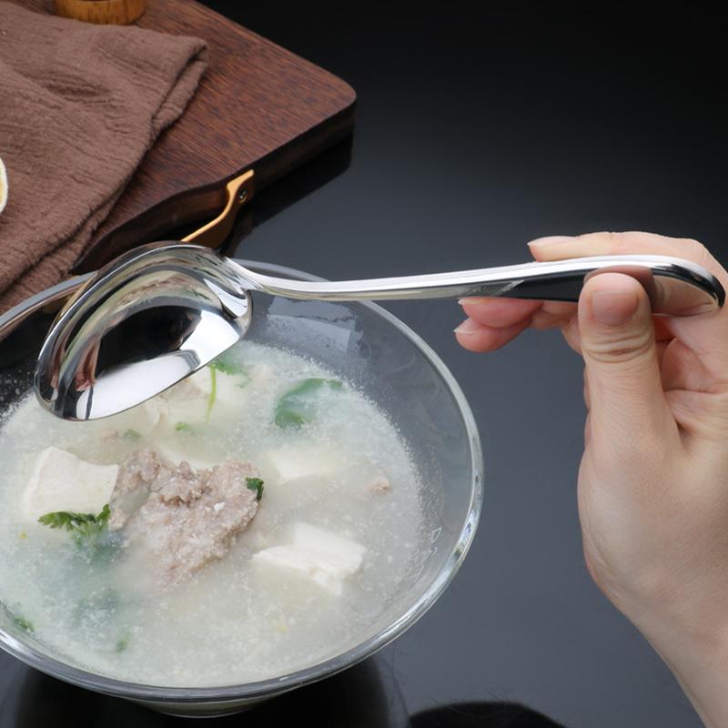 Stainless Steel Soup Spoon Mirror Polished Colander Long Handle Korea Soup Spoon Deep-headed Tablespoon for Kitchen Flatware