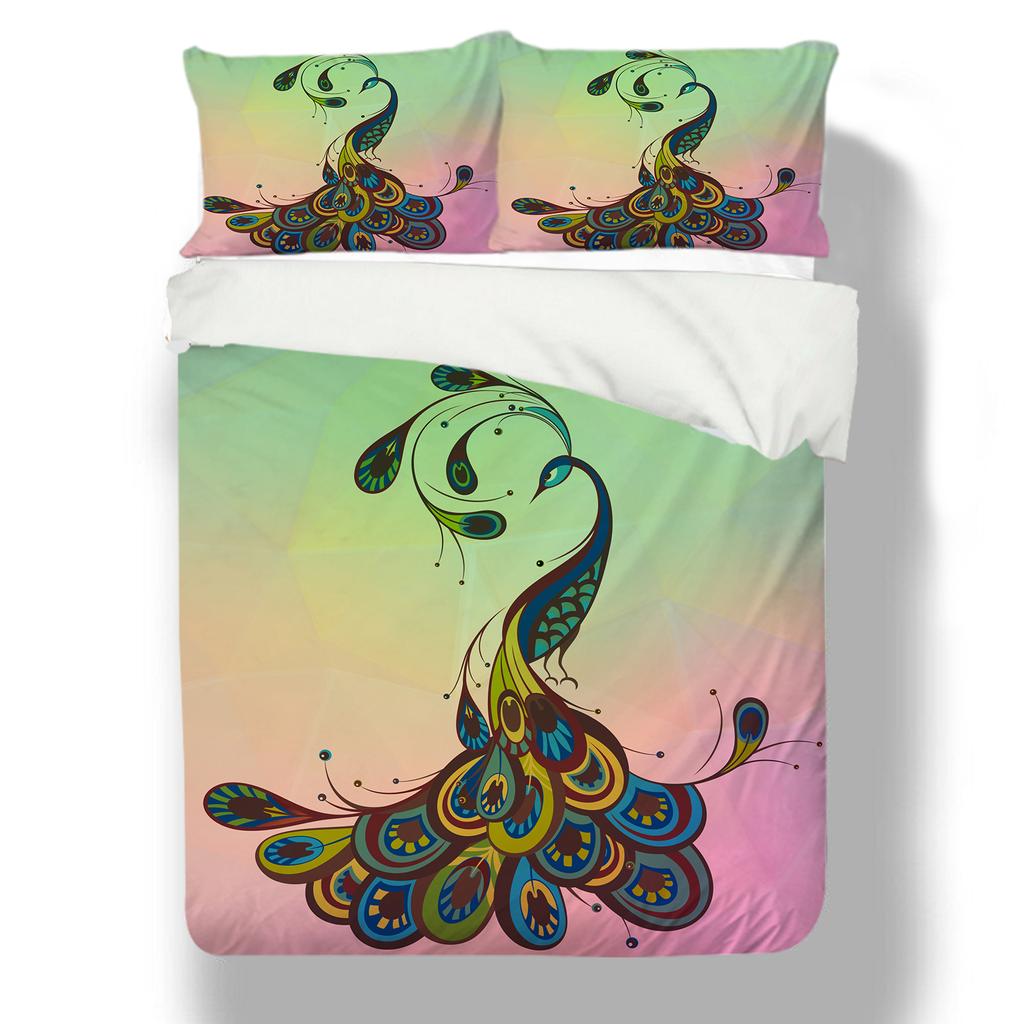 Animal Bedding 3D Peacock Duvet and Pillowcase 2/3 Pieces EU135 * 200 Single/double Bed Full Size Soft Machine Washable Home Decoration
