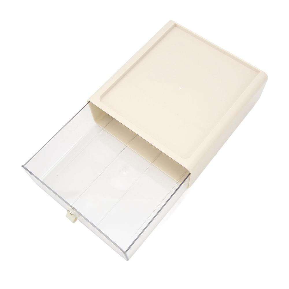 Transparent Material Storage Container Cream Color Stackable Storage Bins Desk Organizer  Home