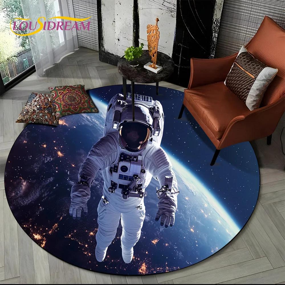 Astronaut Universe Spaceman 3D Outer Space Cartoon Round Area Carpet Rug for Living Room Bedroom Kid Decor,Pet Area Rug Non-slip