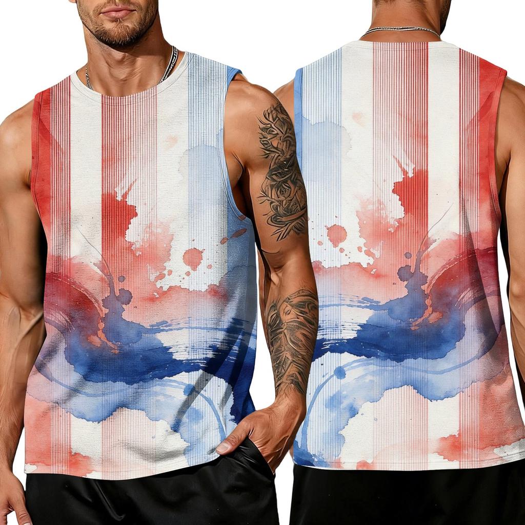 Ärmelloses Herren-Tanktop mit Print, atmungsaktive Sportweste, lockere Passform, Sommer-Sportshirt für Outdoor-Aktivitäten