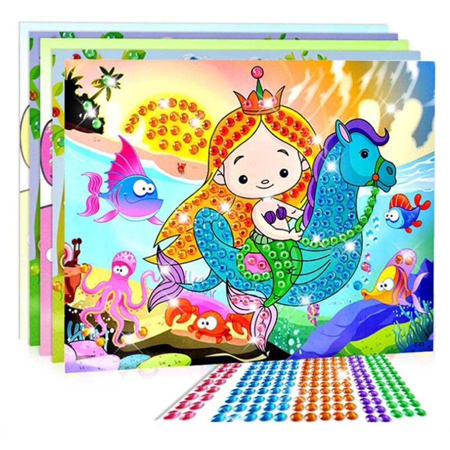 8pcs Cartoon Diamond Crystal Mosaic Sticker Painting Hanmade DIY Color Diamond Painting Paper Creative DIY Art Kits