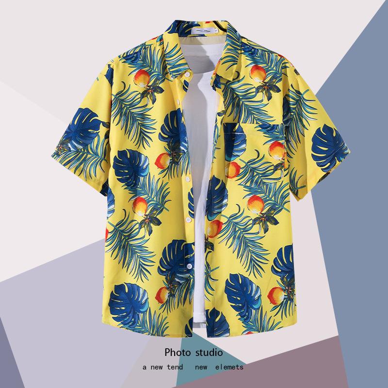 Summer Beach Floral Men'S And Women'S Thin Shirts Trendy Hawaiian Port Style Loose Tie-Dye Short-Sleeved Couple Shirts