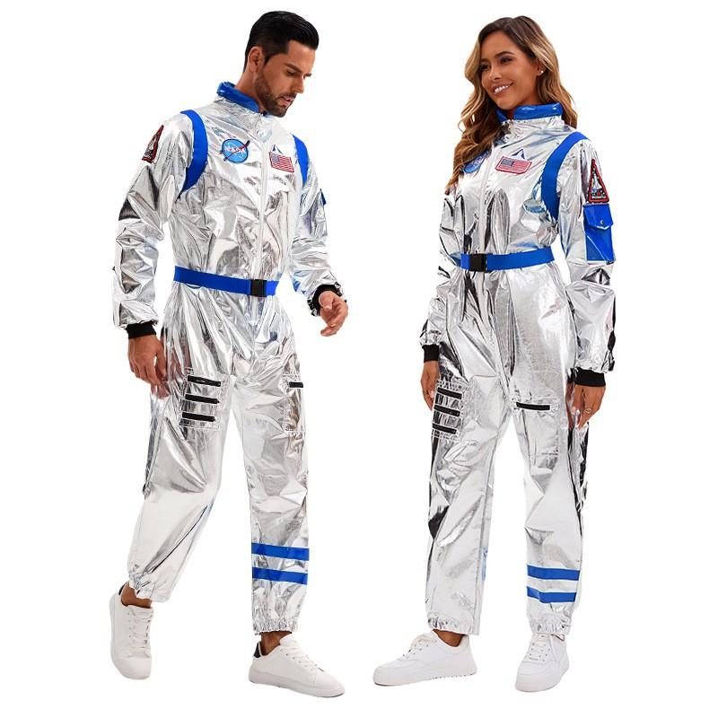 Unisex Astronaut Costume Cosplay Jumpsuit Halloween Party Space Theme Role Play Outfit