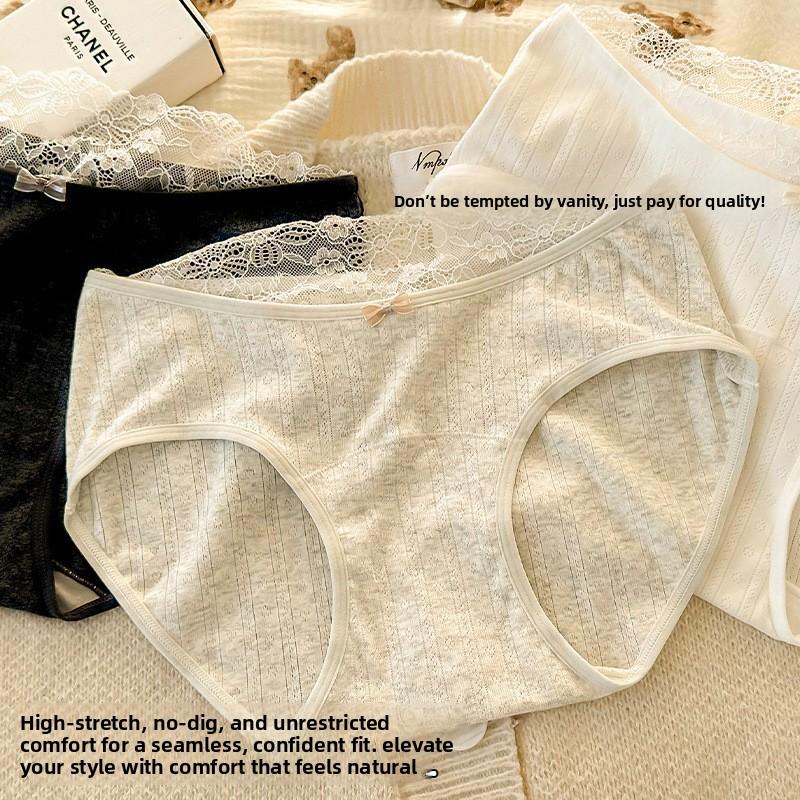 Girls Spring and Autumn Pure Cotton Lace Edge 10A Antibacterial Cotton Crotch Waist Triangle Briefs